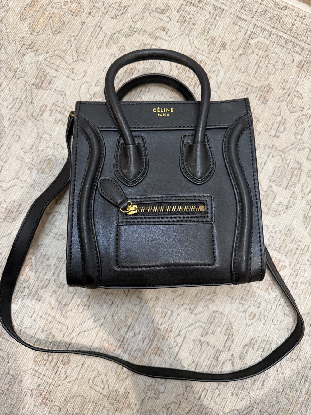 Celine Black Nano Luggage Tote Crossbody with Gold Hardware